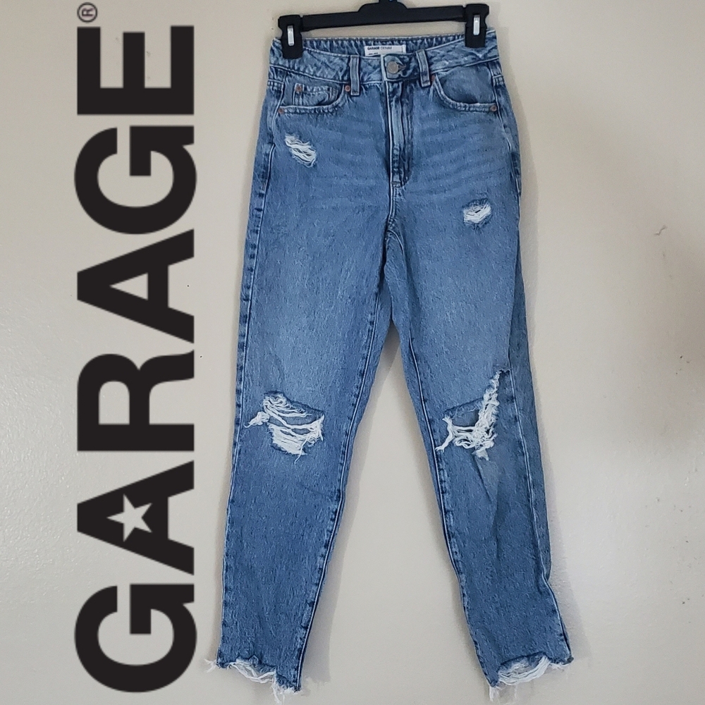 Garage Denim Mom Jeans Ripped Distressed Raw Hem Blue Size 0/24